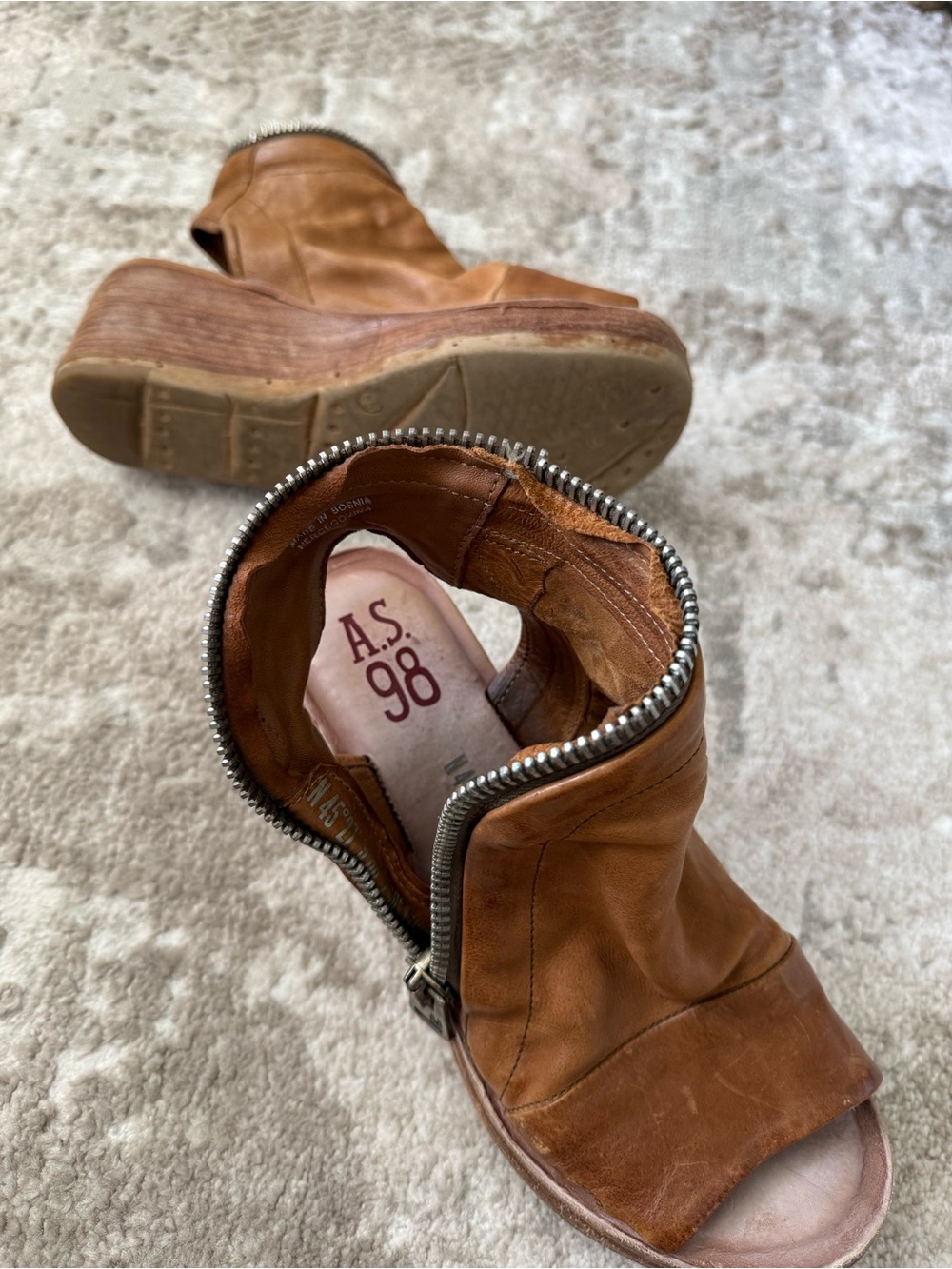 A.S.98 Naylor Tan Leather Platform Wedge Sandals - Picture 6 of 9